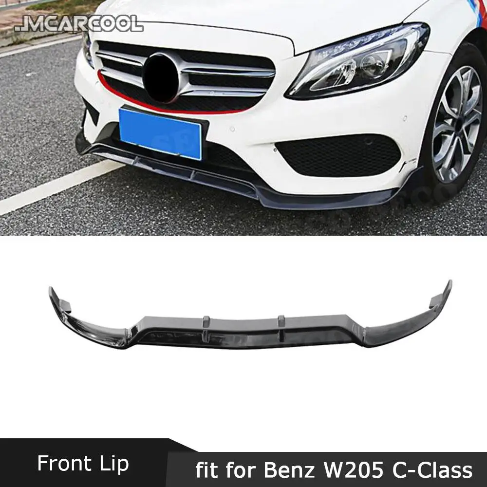 For W205 Front Lip Spoiler Aprons Mercedes Benz C205 C200 C300 C43 AMG 2014-2019 3PCS ABS Black Bumper Guard | Автомобили и