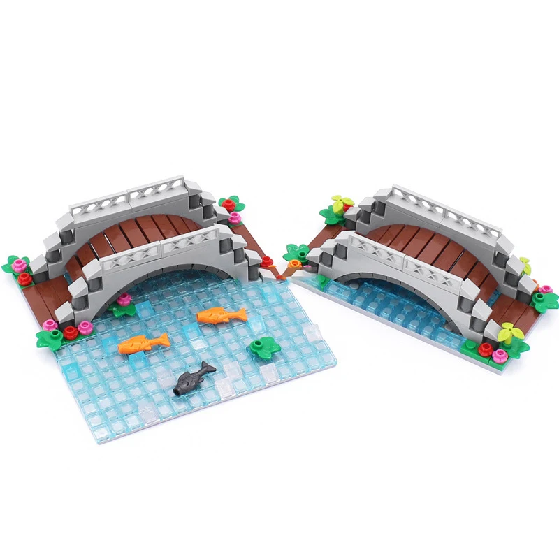 120pcs MOC Scene Layout DIY Creek Building Block Set 64648 Flower Brick Brown Bridge 5