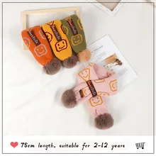 Детский зимний шарф со смайликом; Детский шарф с помпоном; теплые шарфы для мальчиков и девочек; вязаный шарф с меховым помпоном