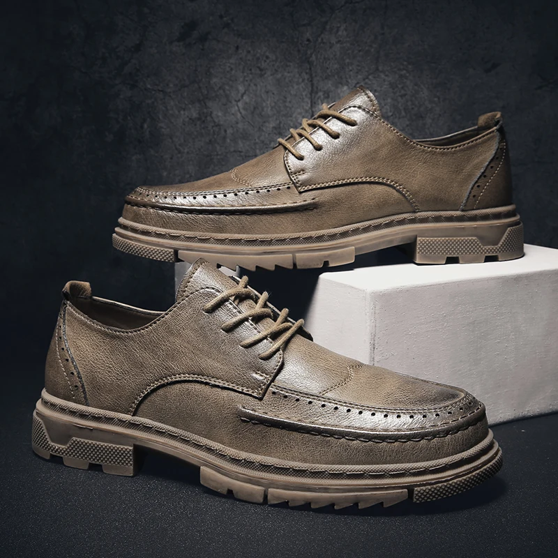 

High quality casual leather shoes men's authentic luxury designer plus size men's Brock handmade Oxford shoes non-slip outsole
