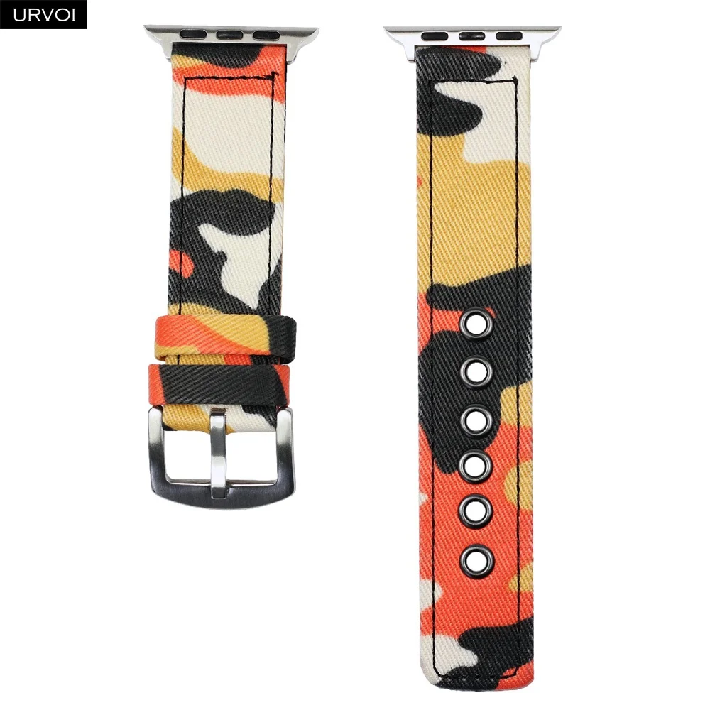 Orange Camo Камуфляжный ремешок URVOI для Apple Watch 4, 5, 3, 2, 1, ремешок для iwatch 40, 44 мм, камуфляжный узор, наручные джинсы, классический дизайн, 12 цветов - Цвет ремешка: Orange Camo