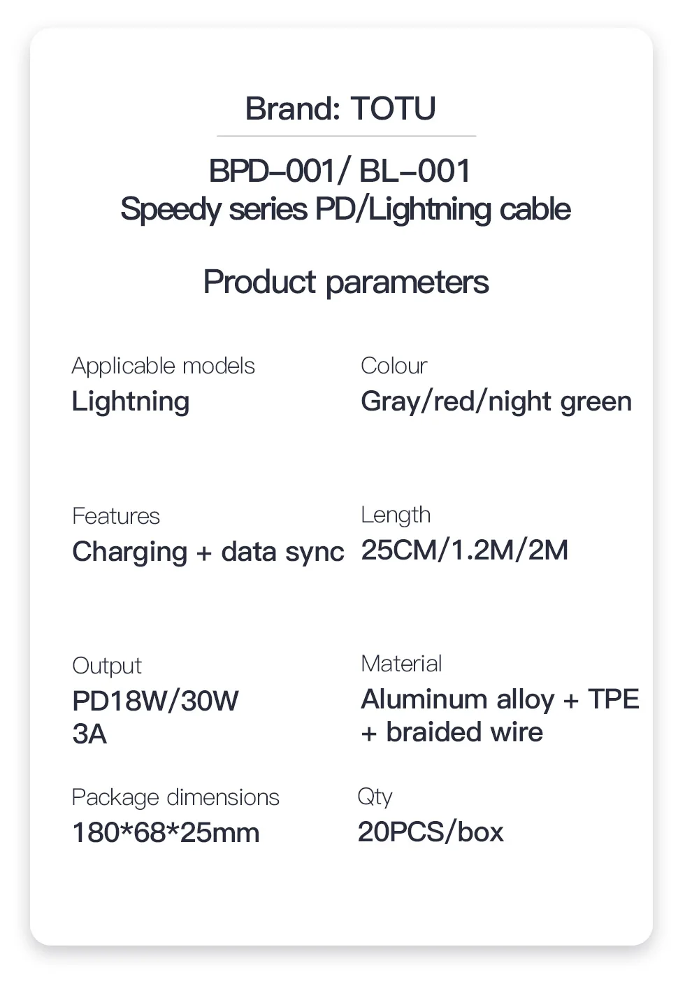 Кабель TOTU для usb lightning для iPhone 11 pro xs max xr 8 7 6 plus 5 ipad зарядное устройство usb type c PD Быстрая зарядка данных 0,25 м 1 м 2 м