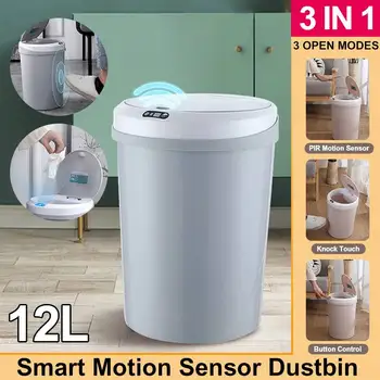 

3 IN 1 12L Trash Can Knock Touch/ Button Control/ Infrared Motion Sensor Waste Bin Home Automatic Garbage Bin with Odor Filter