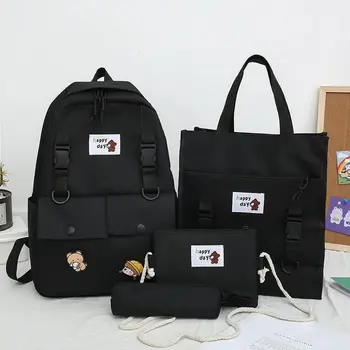 

4 Pieces Sets Fashion Korean Cute Print Backpack Women Bagpack High Quality School Bags For Teenage Girls Mochila Feminin