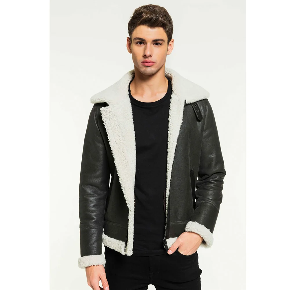 2019 New Mens Grey Shearling Jacket 