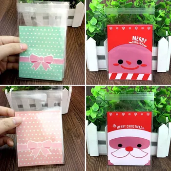 

100Pcs Christmas Cookie Candy Package Gifts Bag DIY Self Adhesive Bags For Xmas Home Party Packing Decoration Baking Supply