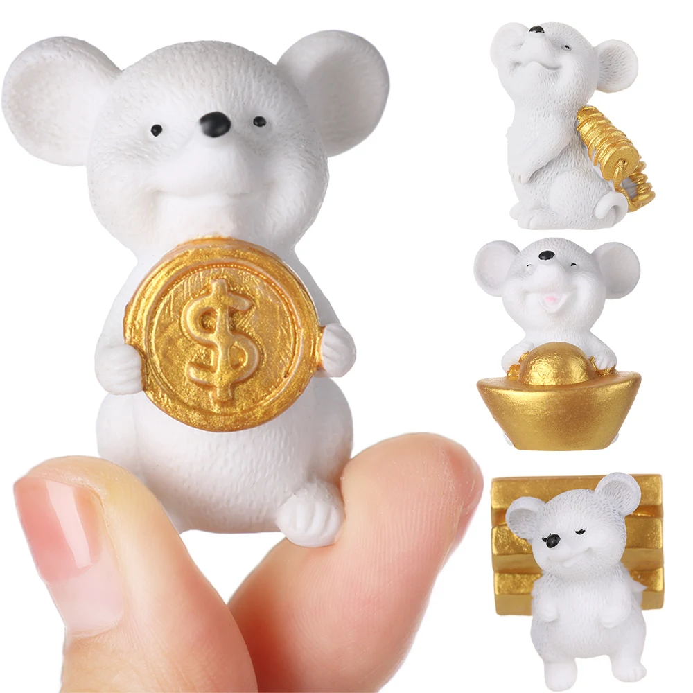Home Decor Fairy Garden Gold Miniature Mice Animal Model Money Mouse Figurine