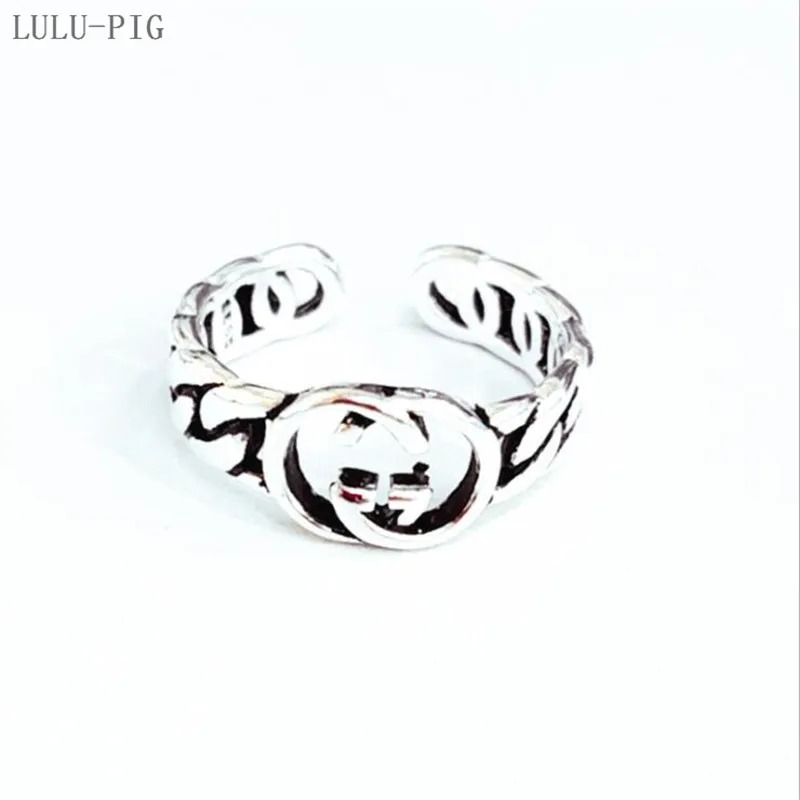 LULU-PIG Горячее предложение, новинка 925, серебряная Мода, индивидуальное Винтажное кольцо с буквой G, Корейская версия, тренд, старый тайский, silve KJZ-0409