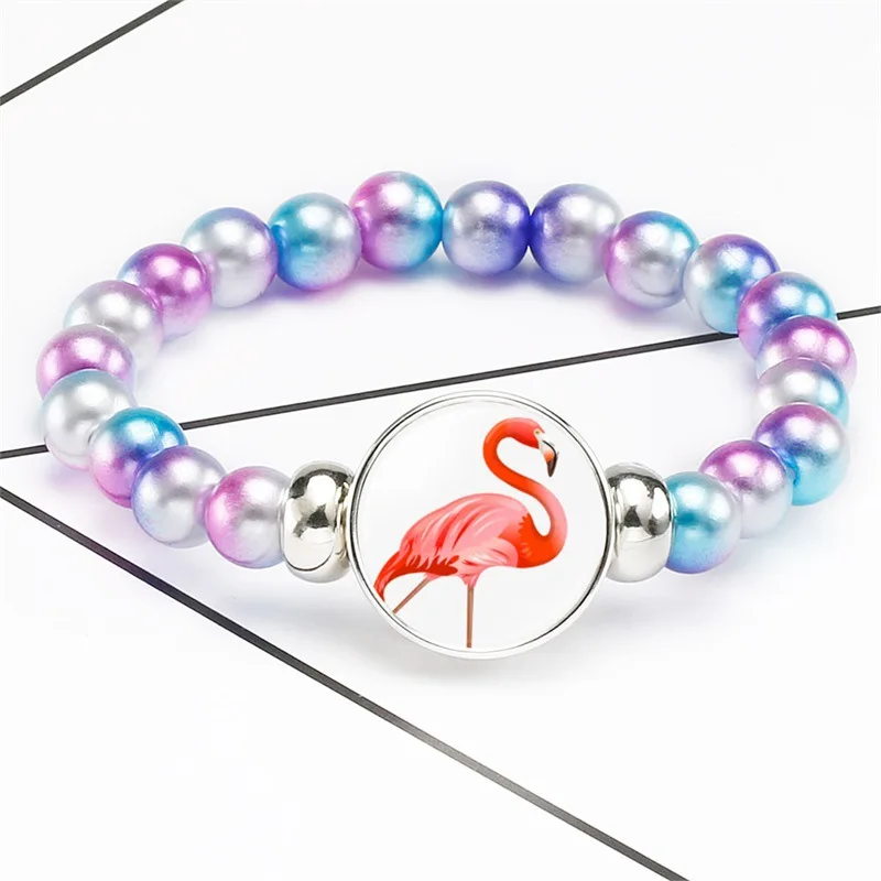 Браслеты с бусинами в виде единорога 18 мм зеркальные пуговицы купол кабошон