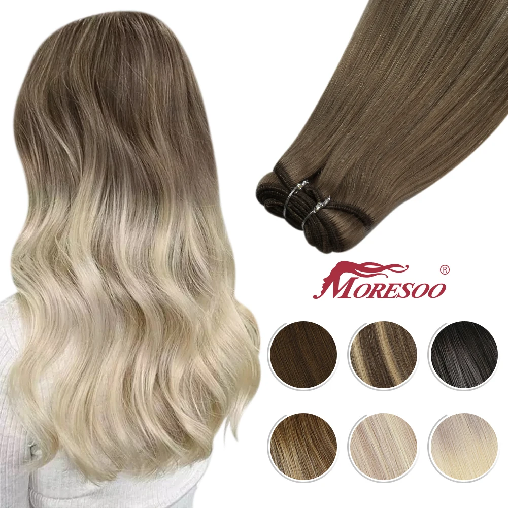 Weft Hair Extensions Human Hair Weave in Double Wefted Bundles Machine Remy Hair #8/60/18 Balayage Hair Pieces for Women