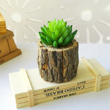 

New Wooden Crafts Candlestick Small Pot Hollow Wood Stake Design Planter For Succulents Home Decoration