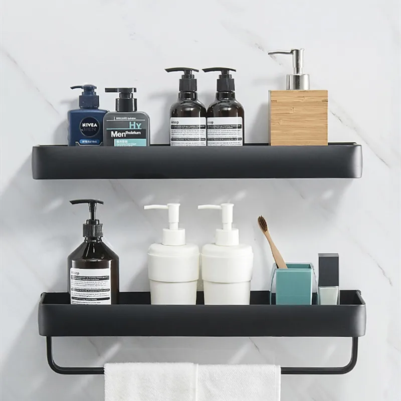 

Bathroom Shelf Black Aluminum Square Shampoo Shelf Wall-Mounted Cosmetic Shelves Kitchen Nets Shelf Storage Rack Organizer Rack