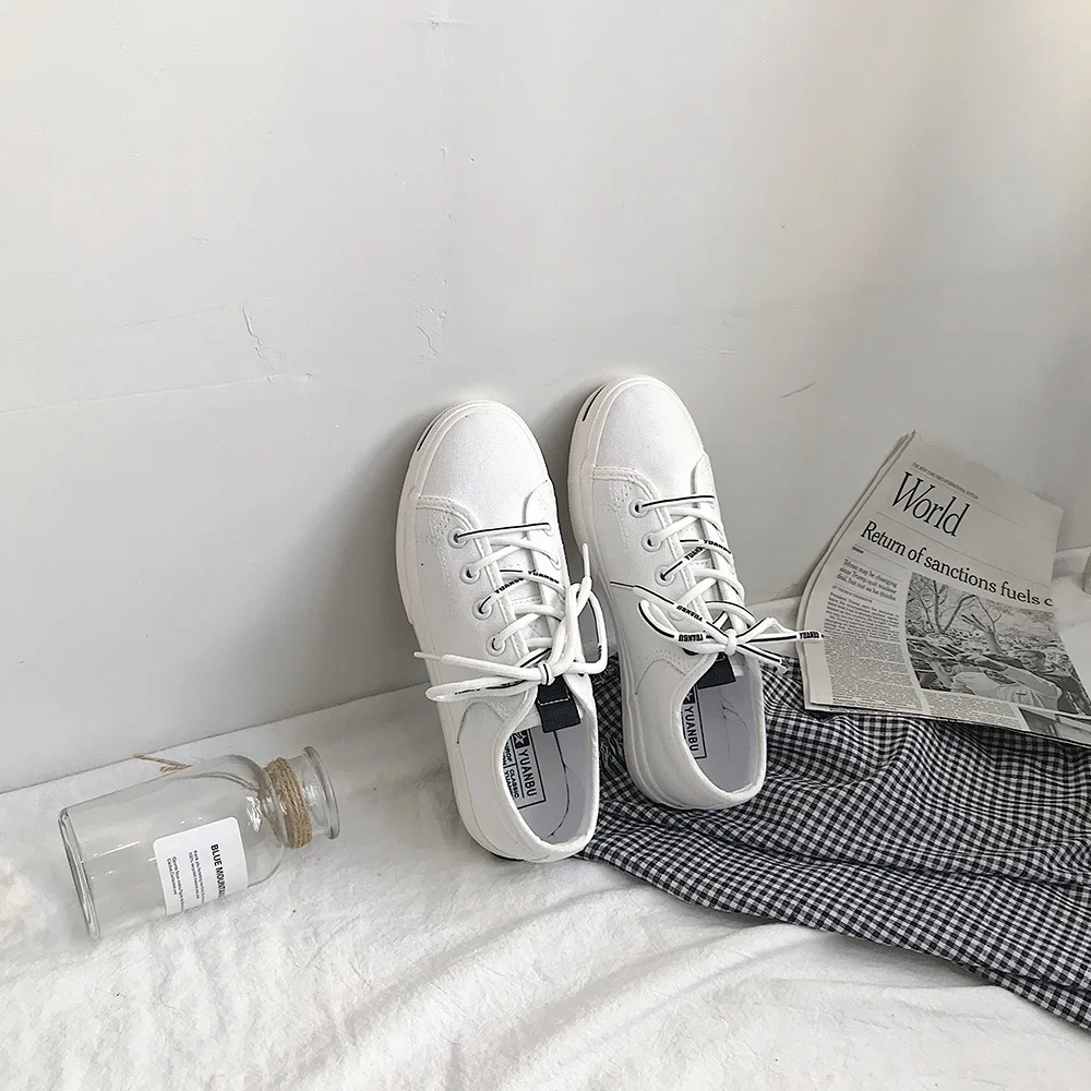 

Yuan bu Shoe 2019 New Style Spring And Summer Low Top Solid Color Open Laugh Canvas Shoes Student Hand Painting MacBook Shoe