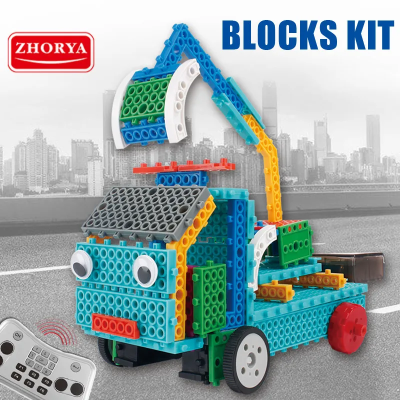 Zhorya R/C Electric Building Blocks Model Toys for Children 4IN1 Excavator Motorcycle Truck Car with Remote Control DIY Toy Gift | Игрушки и