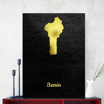 

Golden Map Art Benin Poster Art Canvas Poster Living Room Home Wall Decor (No Frame)
