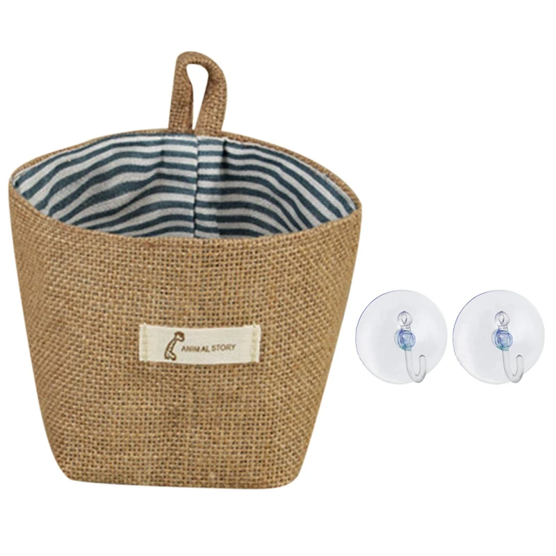 1x Cotton Linen Art Flower Pot Small Sack Hanging Storage Bag(Blue Stripes) & 20 x Suction Cups Clear with Metal Hooks | Дом и сад