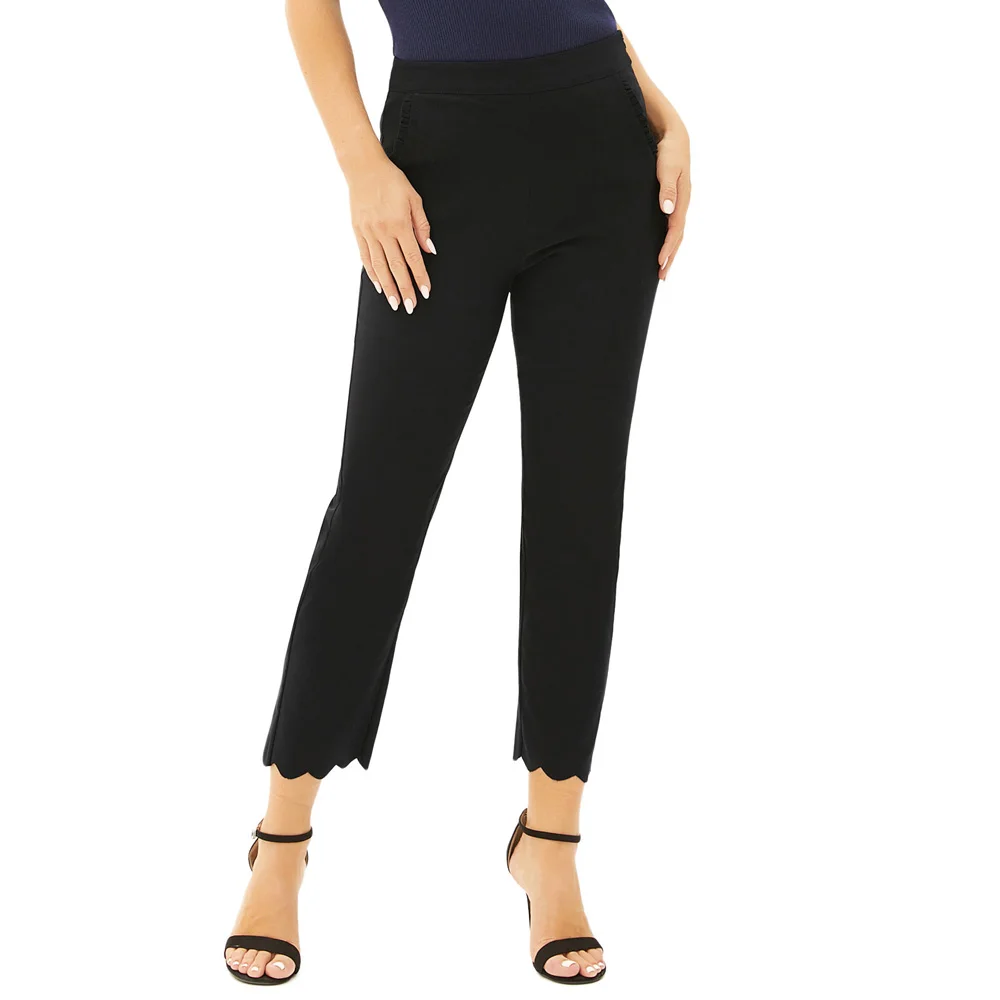 

Women ankle-length Pants Straight Capri Solid Color Comfy Stretchy midi waist leisure slim OL office business work trousers lady