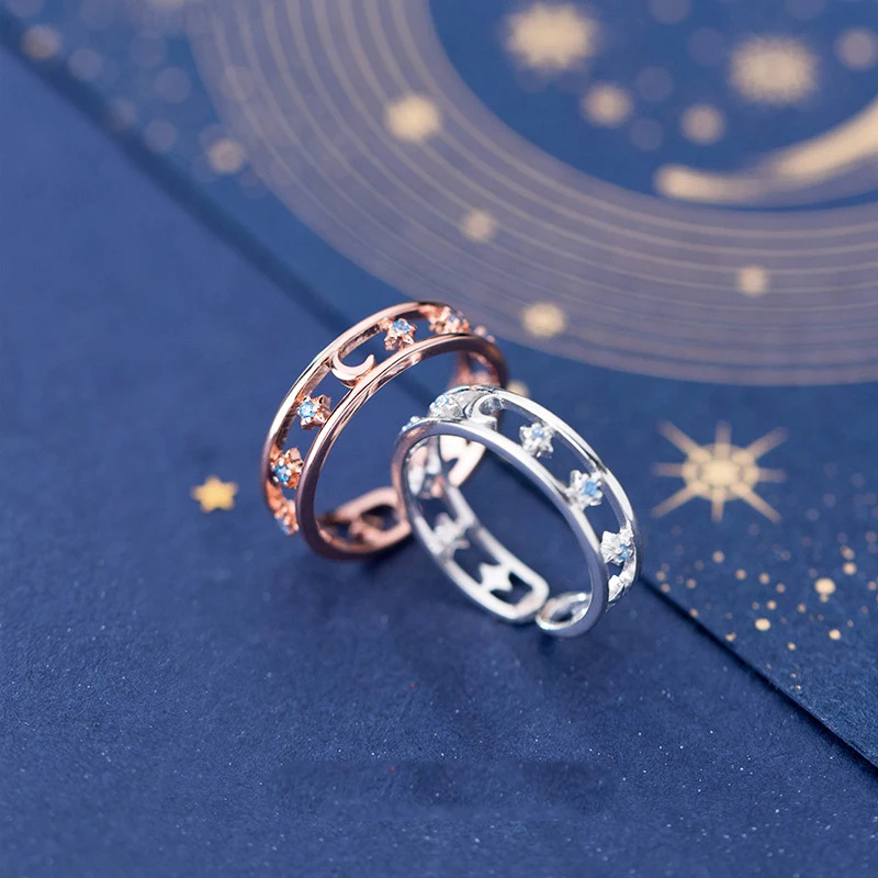 925 стерлингового серебра простое свадебное Двухслойное коктейльное открытие Звезда Луна темперамент кольцо размер для женщин модные ювелирные изделия