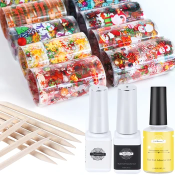 

Nail Glue Transfer Foil Sets Christmas Starry Sticker Adhesive Gel Nail Polish New Year Santa Elk Paper Manicure Tips CH1534-1