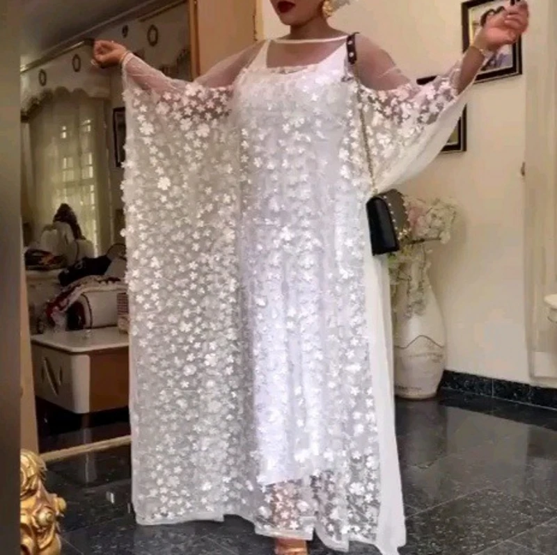 Стиль классические африканские платья для женщин Африка аппликация на одежду мусульманское длинное платье модное Африканское Макси платье для леди - Цвет: Белый