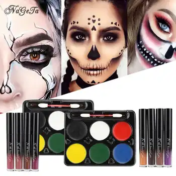 

Halloween Makeup Set Face Painting Cosmetic Long Lasting Lip Gloss Sets Cosplay Makeup Tool Body Paint Kit With 4pcs Lip Glosses