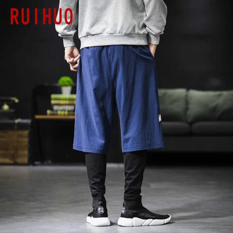 Льняные брюки с принтом RUIHUO Журавля, мужская Японская уличная одежда, спортивные брюки, мужские брюки для бега, брюки мужские тренировочные хип-хоп 5XL, Новинка осени