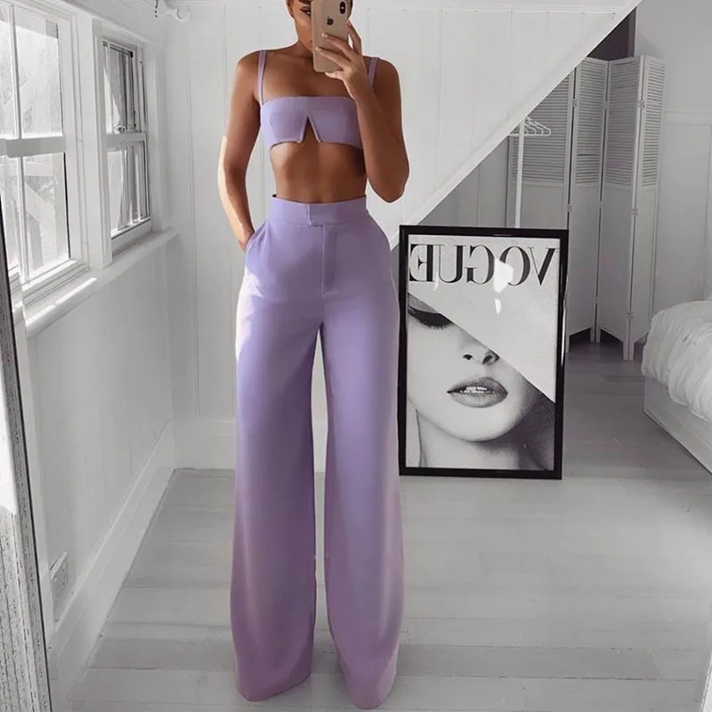 Комплект из 2 предметов Женский однотонный укороченный топ на бретелях спагетти