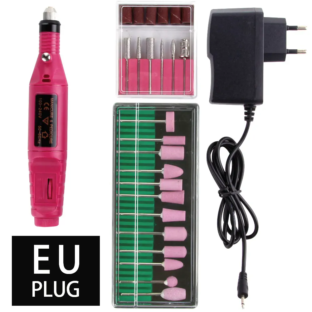 Set E EU Plug Профессиональная машинка для маникюра, электрическая дрель для ногтей, набор, керамическая фреза, набор для удаления геля и лака, набор для сильной полировки ногтей - Цвет: Set E EU Plug