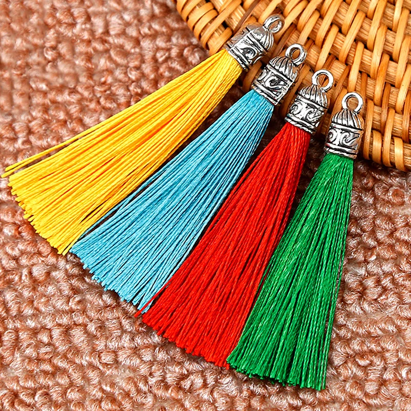 20pcs Pure Cotton Mini Tassels Earrings Brushes Colorful Fringe Tassels  Golden Fringes DIY Jewelry keychain Charm