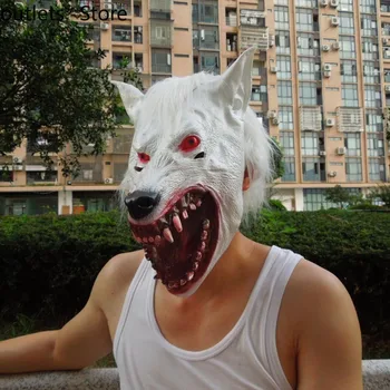 

Halloween Adult Horror White Wolf Head Mask Ghost Children Props Funny Party Latex Animal Headgear