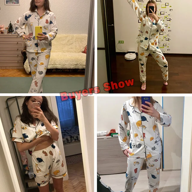 100% Cotton Pajamas For Women 2021 Cute Cat Print Cartoon Home Clothes 2Pcs Set Sleepwear Female Tops+Pants Nighties Pijama Suit 5