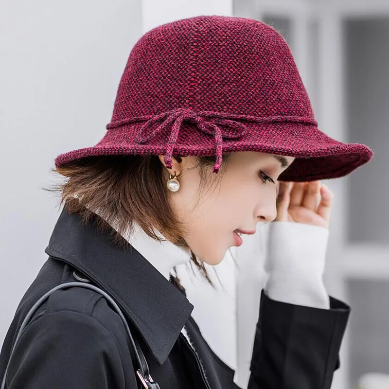 SUOGRY/Осенняя шляпа-ведро; элегантные зимние женские вязаные шапки для рыбака для женщин; женская шляпа с бантом; шляпа от солнца для путешествий; подарок для девочек