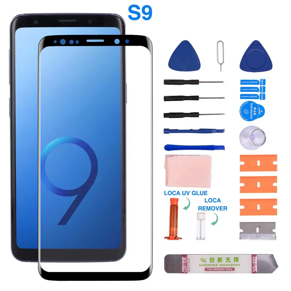 Комплект для замены экрана для samsung Galaxy S10 S9 S8 серии передних стеклянных линз и УФ клей для samsung передних стеклянных чехлов - Цвет: Blue