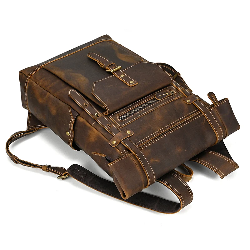 Genuine Leather 17 Laptop Backpack Travel Roll Top Rucksack