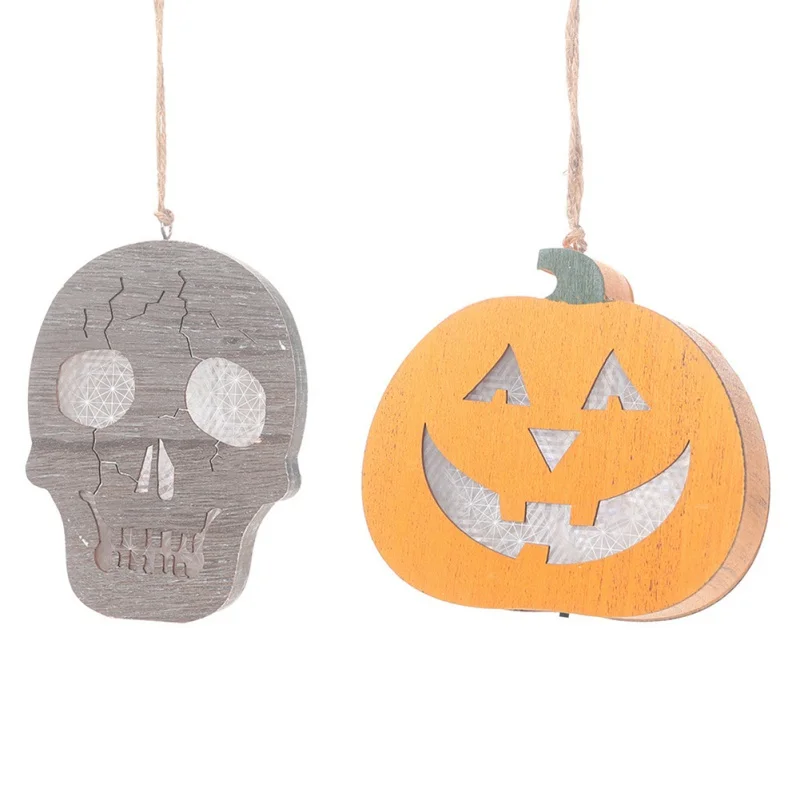 

2019 Good Quality Halloween Wooden Pumpkin Lantern Hanging Decoration Household Skeleton Head Hanging Decoration