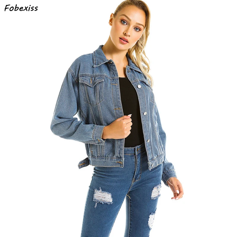 

Women Basic Denim Jeans Jacket Women Autumn 2019 Loose Vintage Button Up Women Long Sleeve Streetwear Winter Coats Jeans Jackets