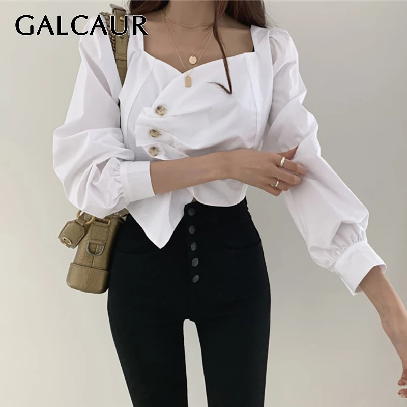 Женская Асимметричная блузка GALCAUR элегантная рубашка с квадратным вырезом и