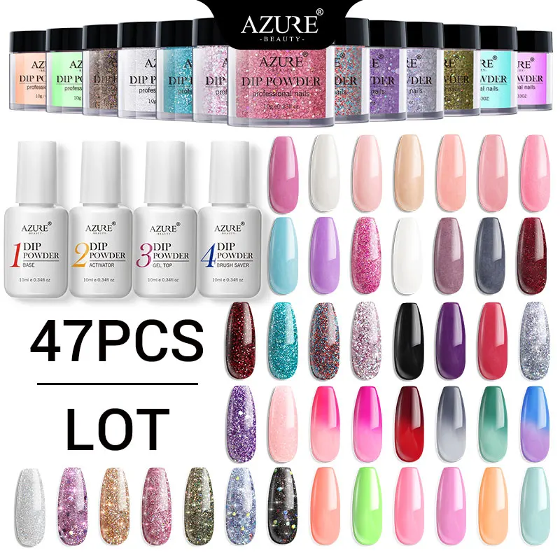 

Azure Beauty 47Pcs/Lot Luminous Dipping Powder Glow Pigment Dipping Powder Nail Dust Set Gradient Color Nail Dust Powder Set