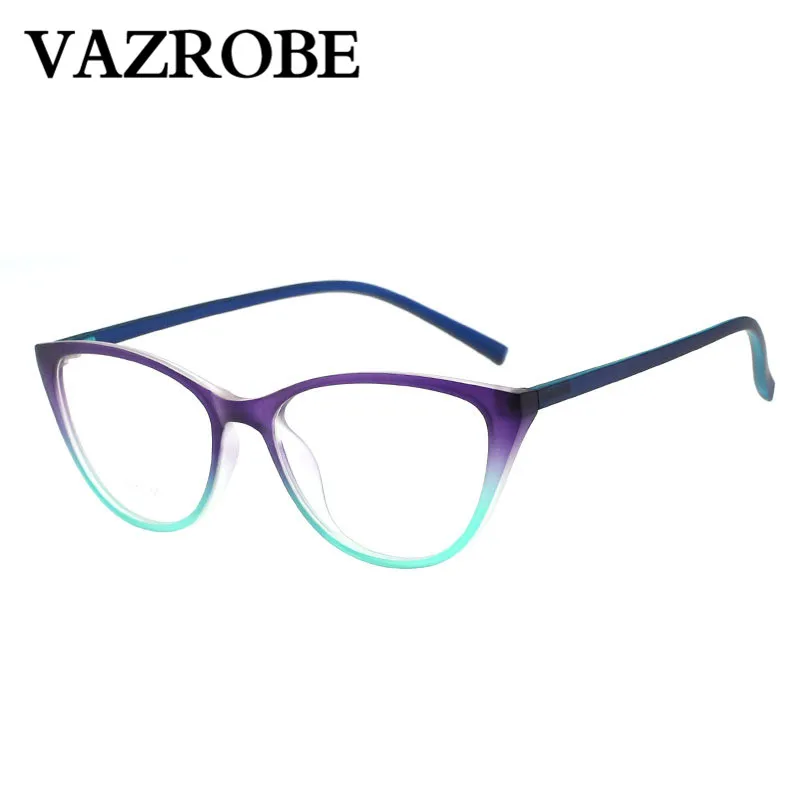 Vazrobe TR90, очки, оправа для женщин, кошачий глаз, очки для женщин, модные очки с прозрачными линзами, поддельные очки для умников, для близорукости, диоптрий - Цвет оправы: Фиолетовый