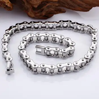 

Fashion Men's Bike EngineChain Bracelet Silver Color Stainless Steel Link Bicycle Bike Chain Necklace Jewelry 55cm For Men Gift
