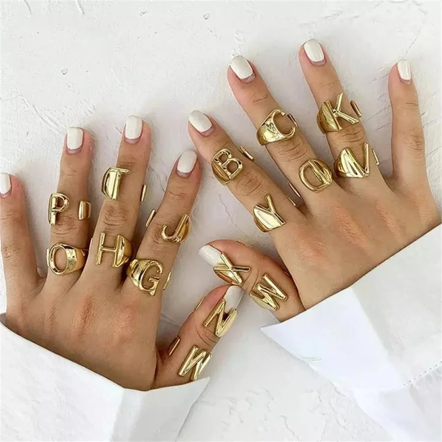 New A-Z English Letter Metal Adjustable Opening Ring Fashion Name Women's Party Jewelry Men's And Unisex | Украшения и