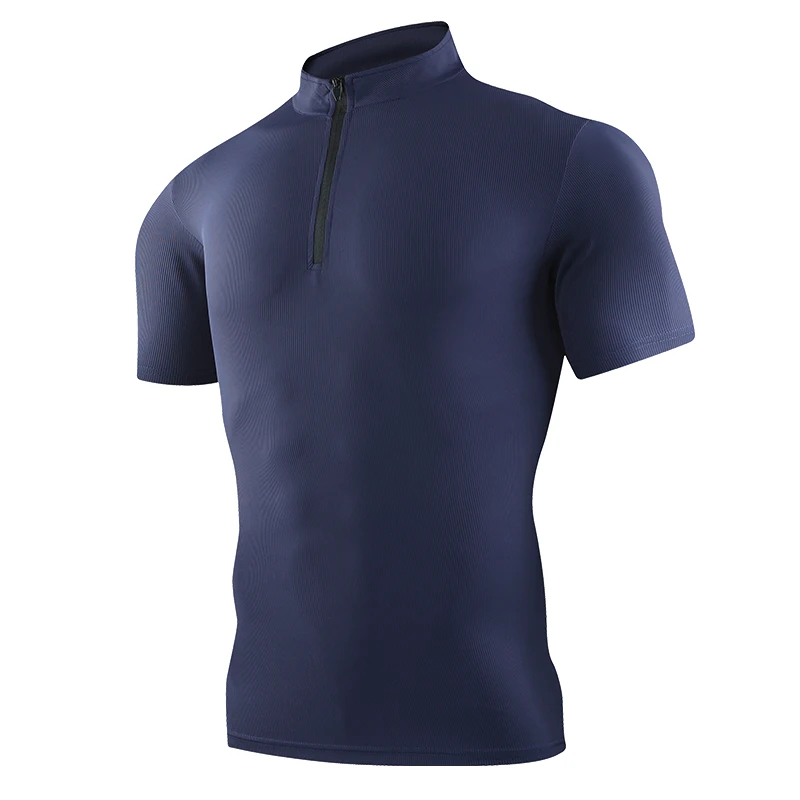 Мужская рубашка для спортзала, компрессионная, быстросохнущая, для спорта, фитнеса, бега, футболки с коротким рукавом для мужчин, для бега, бодибилдинга, тренировочные Рубашки, Топы - Цвет: Blue
