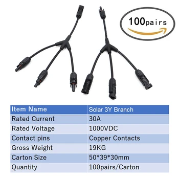 

100pairs / Carton PV 3Y Parallel Branch Connector Adapter F/F/F/M and M/M/M/F Solar Panel Cable Y Branch Connector 3 in 1