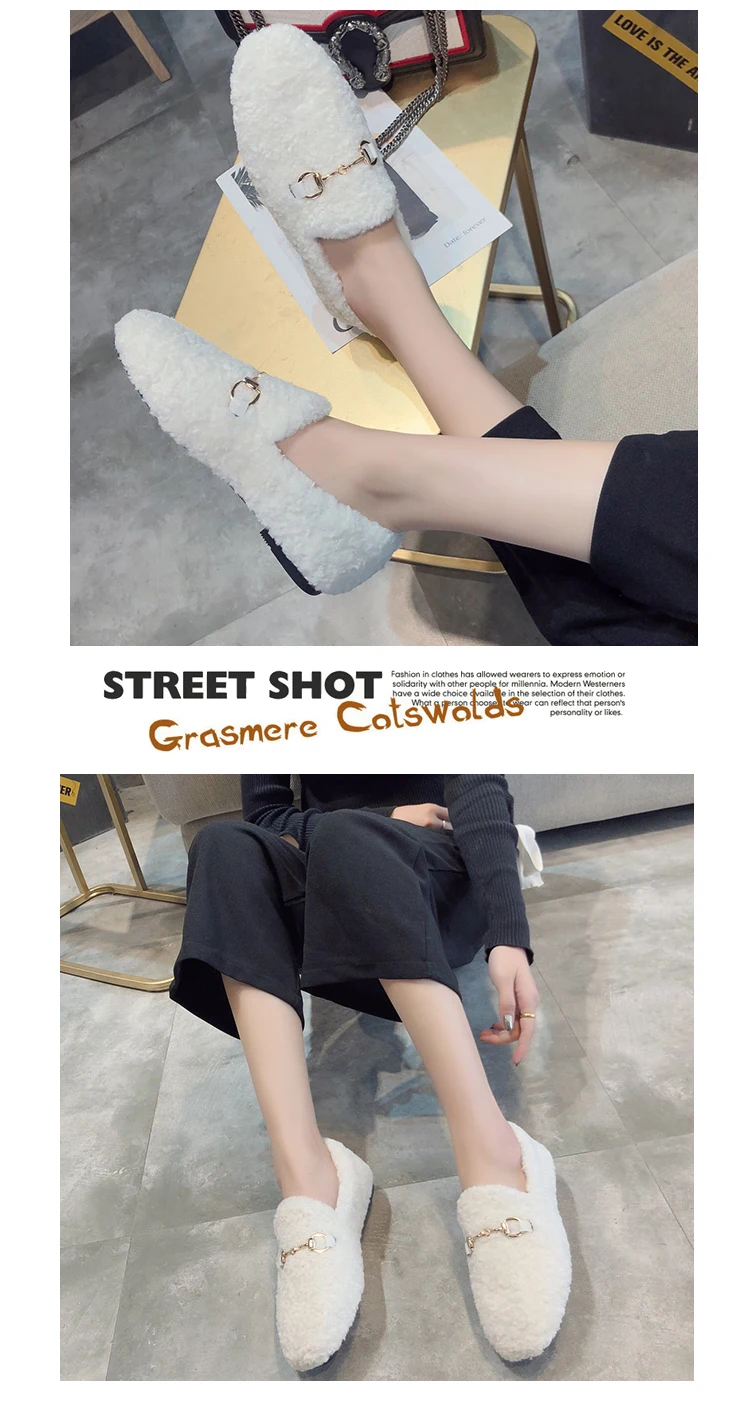 Chaussures femme; женская плюшевая обувь; женские лоферы без шнуровки; женская теплая обувь на плоской подошве; Zapatos De Mujer Buty Damskie; сезон зима