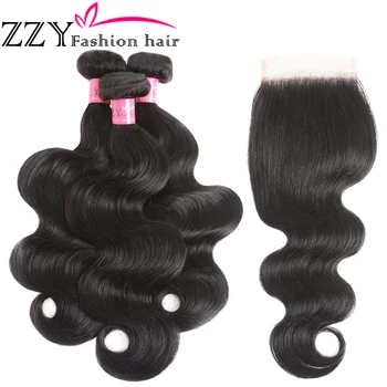 ZZY Fashion Hair Brazilian Body Wave Bundles With Closure non-remy Human Hair Weave Bundles With Closure 1