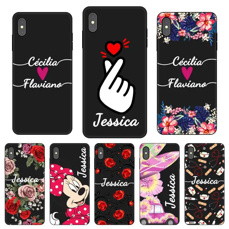 

Popular Gift Custom DIY Name Text Black Soft TPU Silicone Phone Case Cover For iPhone 11 Pro X XR XS MAX 5 6 6S 7 8 Plus