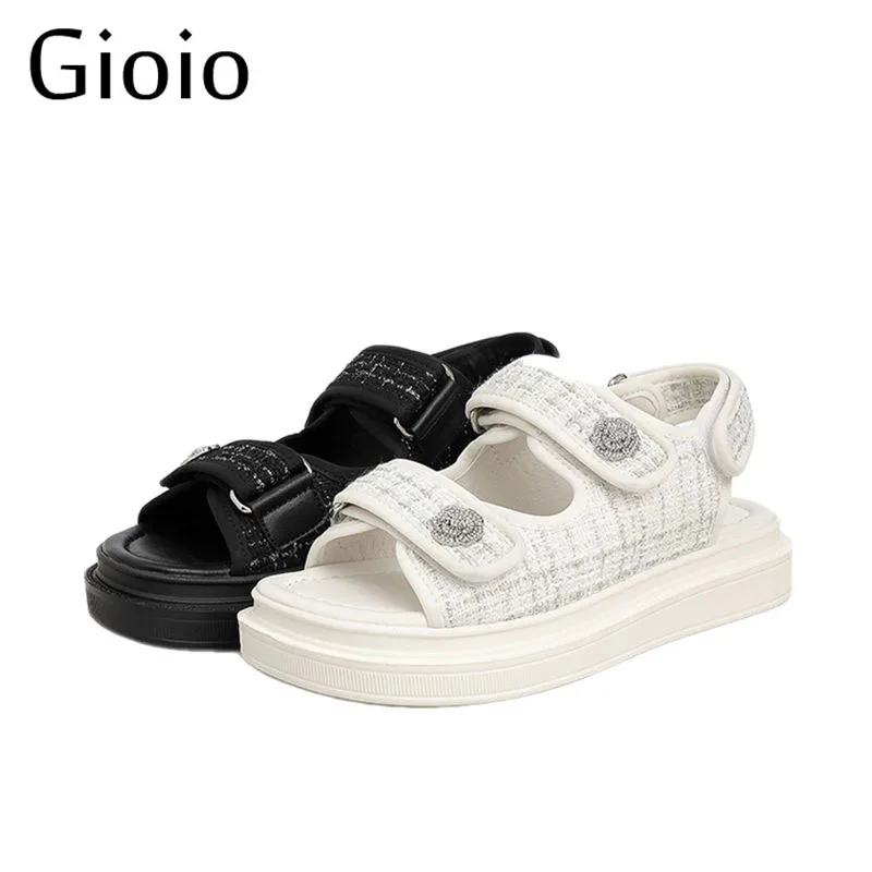 

Platform Sandals Women Lattice Round Toe Hook Loop Plaid Cloth Summer Casual Ladies Outdoor Shoes Handmade Y110