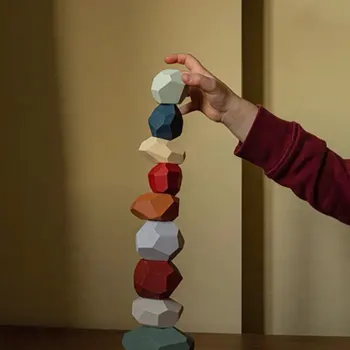 

Wooden Colored Stone Jenga Stacking Building Block Educational Toy Creative Nordic Style Game Rainbow Wooden Toy for children