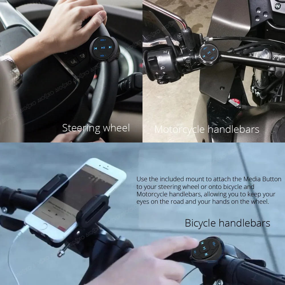 Universal Car Bluetooth Motorcycle Bike Steering Wheel Wireless Remote Control MP3 Music Play for Android IOS Phone Car Kit