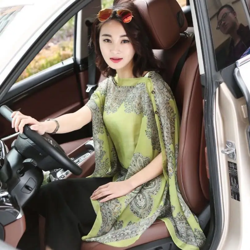 Женская шифоновая блуза с рукавом летучая мышь в стиле бохо, повседневные свободные кимоно с цветочным принтом, рубашки большого размера, Пляжная туника, топы с баской, халат-блуза - Цвет: J144 Grass green